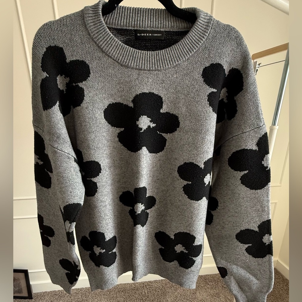 Gray and Black Floral Sweater